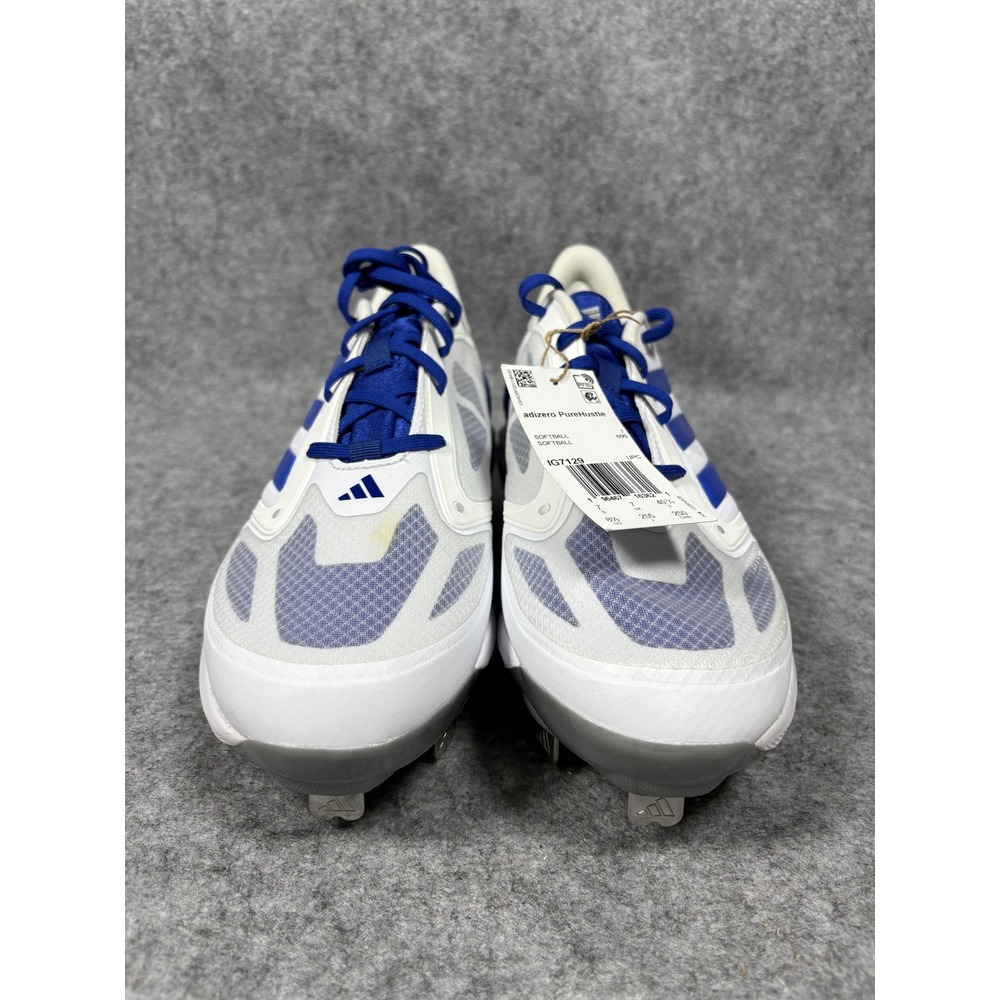 Adidas Adizero PureHustle Softball Cleats‎ 8.5 White Blue Metal Spikes